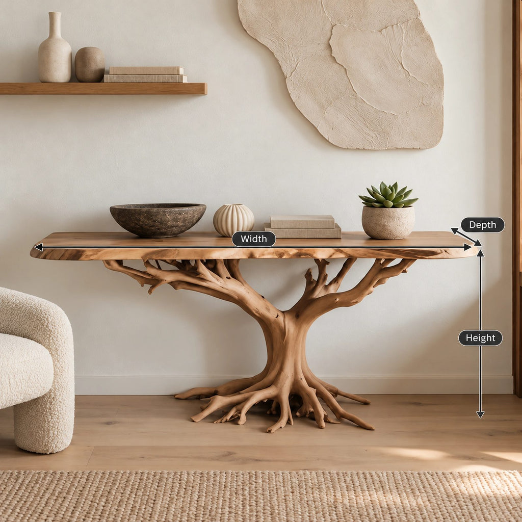 Dramatic Tree Trunk Wood Console Table For Entryway