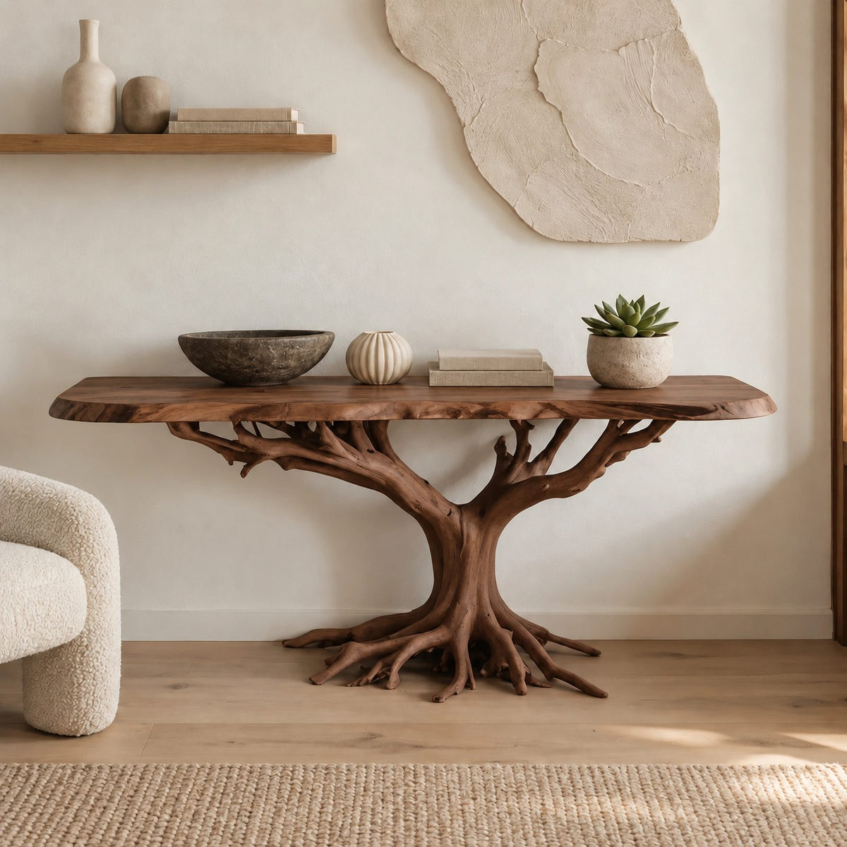 Dramatic Tree Trunk Wood Console Table For Entryway