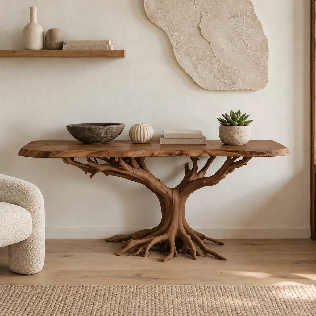 Dramatic Tree Trunk Wood Console Table For Entryway
