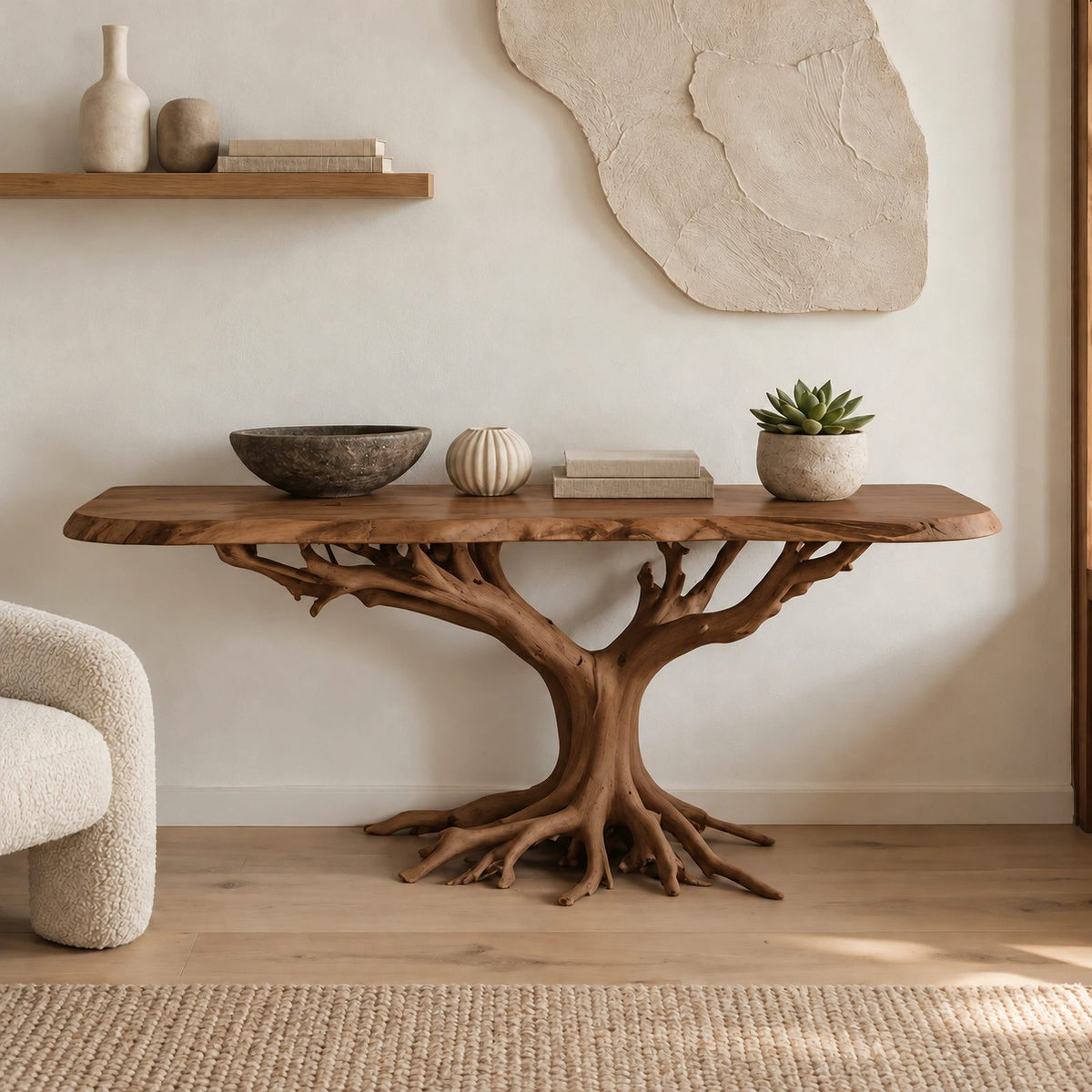 Dramatic Tree Trunk Wood Console Table For Entryway