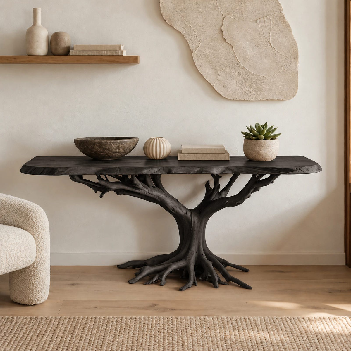 Dramatic Tree Trunk Wood Console Table For Entryway