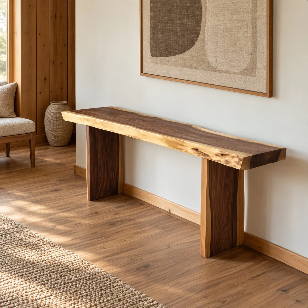 Modern Live Edge Wood Console Table With Panel Legs For Entryway