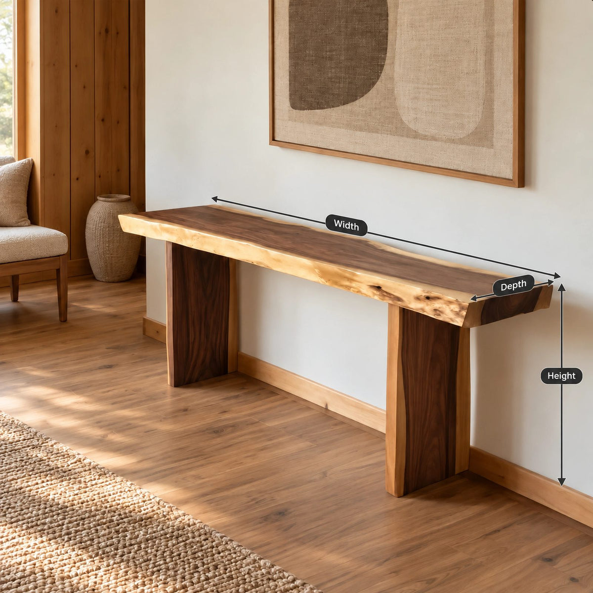 Modern Live Edge Wood Console Table With Panel Legs For Entryway