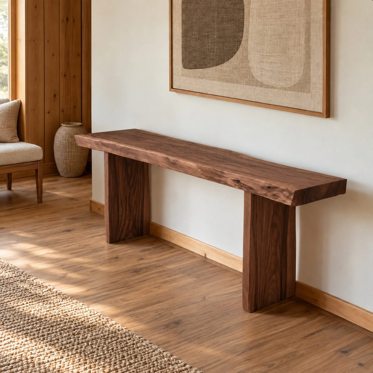Modern Live Edge Wood Console Table With Panel Legs For Entryway