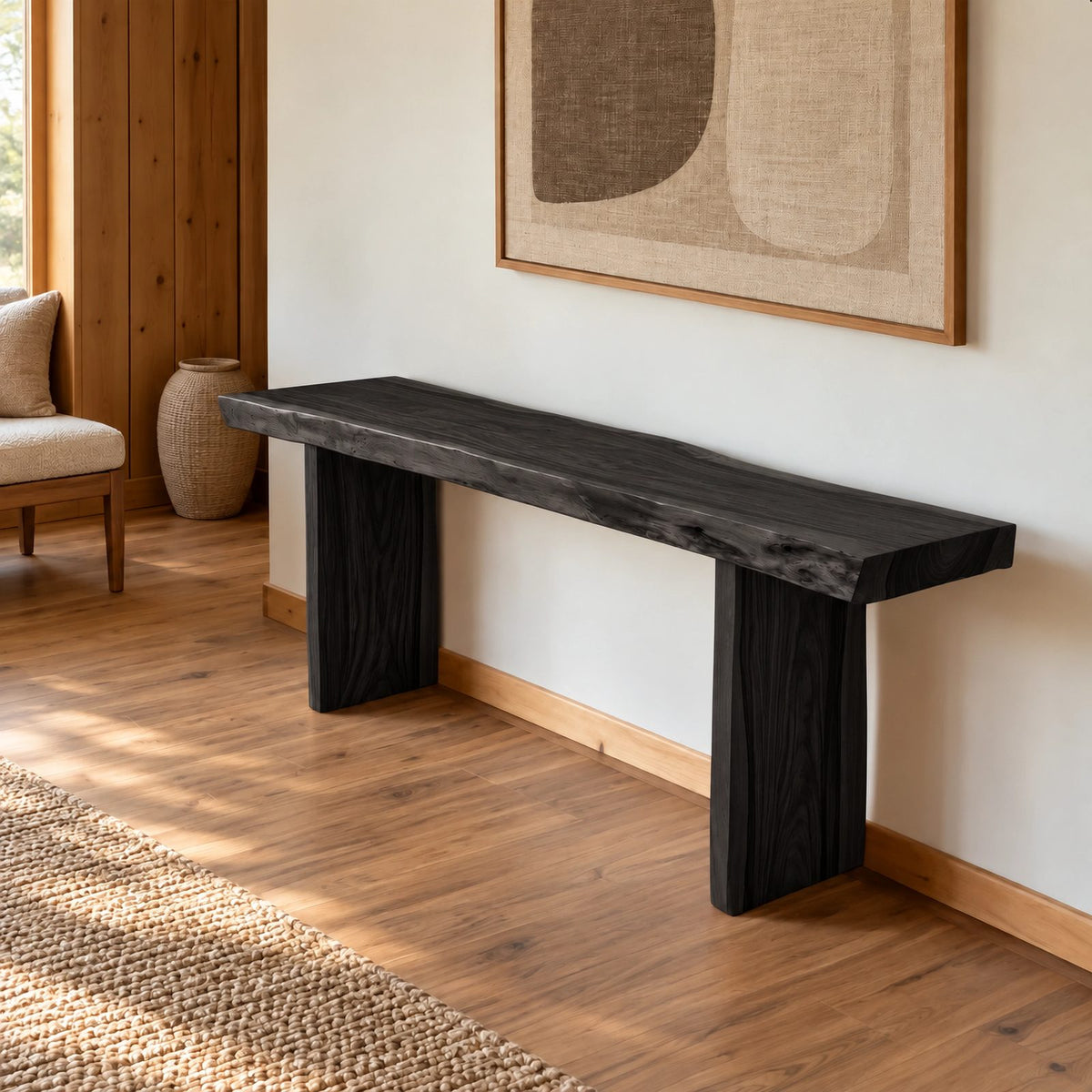 Modern Live Edge Wood Console Table With Panel Legs For Entryway