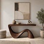 Mid Century Sculptural Console Table With Flowing Wave Base For Foyer