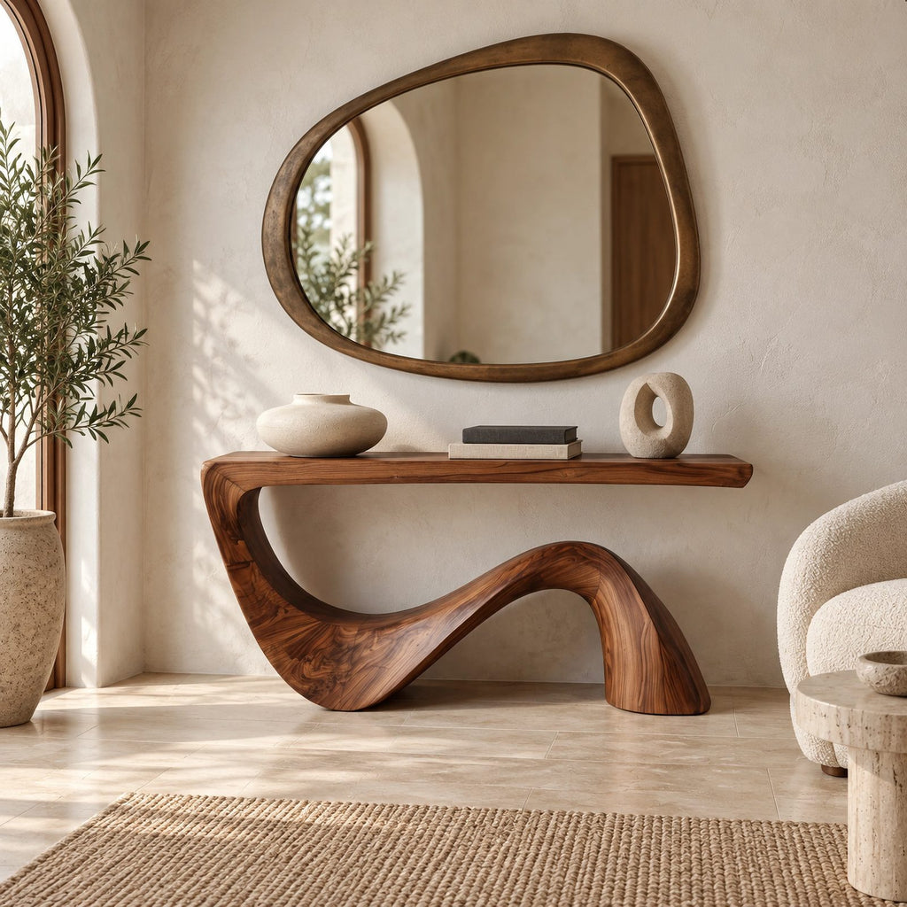 Mid Century Sculptural Console Table With Flowing Wave Base For Foyer