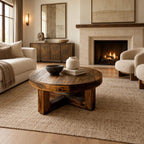 Farmhouse Round Wood Coffee Table With X Frame Base For Living Room