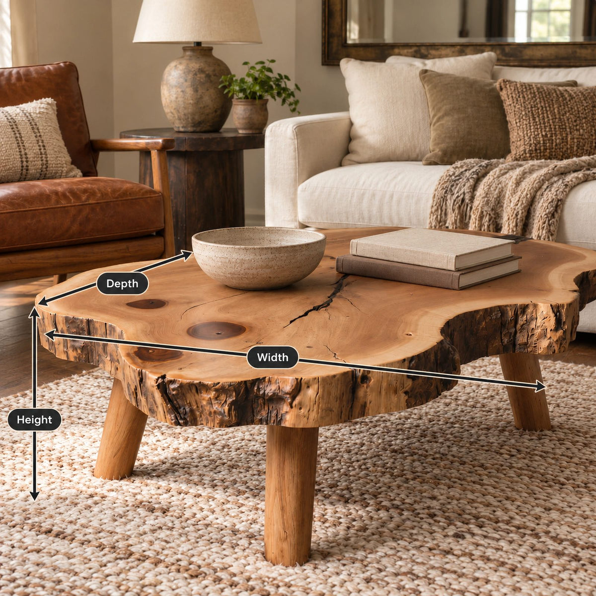 Organic Tree Slice Coffee Table With Natural Bark Edge For Living Room