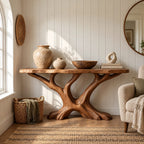 Rustic Tree Root Console Table With Branching Base For Living Room
