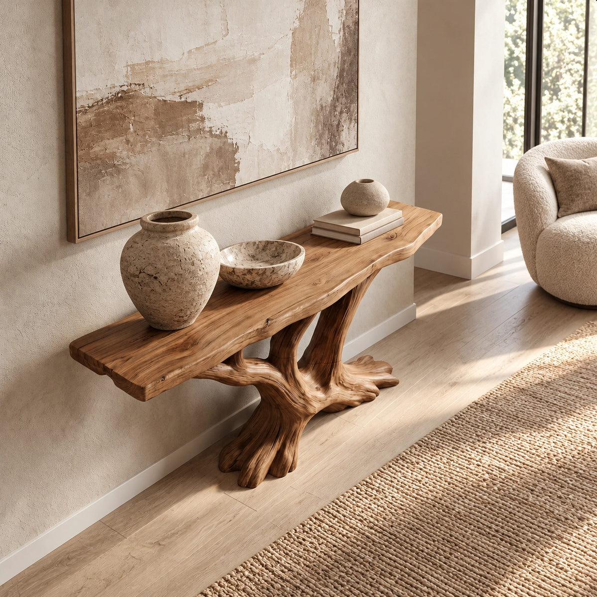 Rustic Tree Root Console Table With Branching Base For Living Room