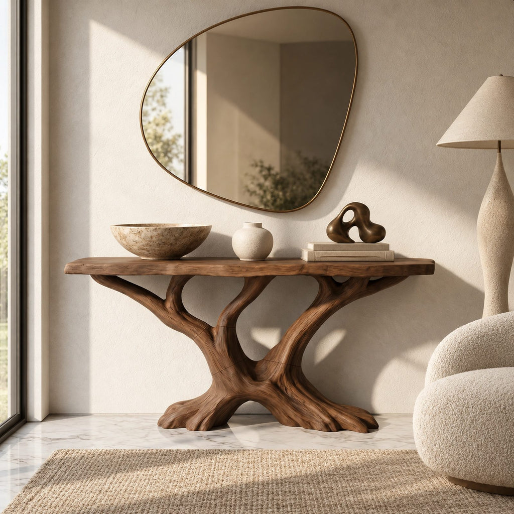 Rustic Tree Root Console Table With Branching Base For Living Room