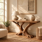 Rustic Tree Root Console Table With Branching Base For Living Room