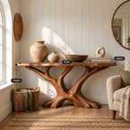 Rustic Tree Root Console Table With Branching Base For Living Room