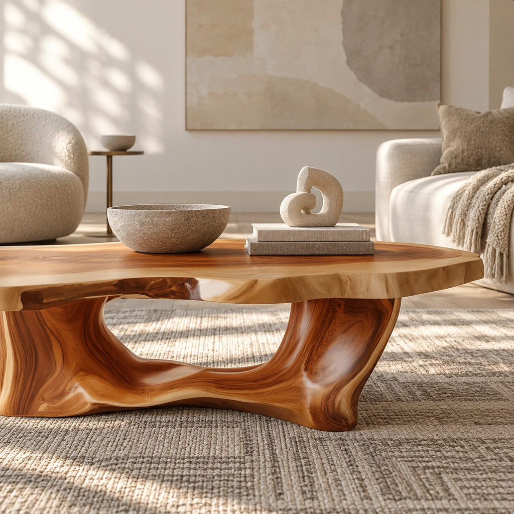 Organic Driftwood Coffee Table With Sculpted Root Base For Living Room