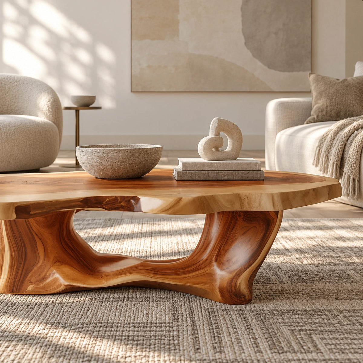 Organic Driftwood Coffee Table With Sculpted Root Base For Living Room