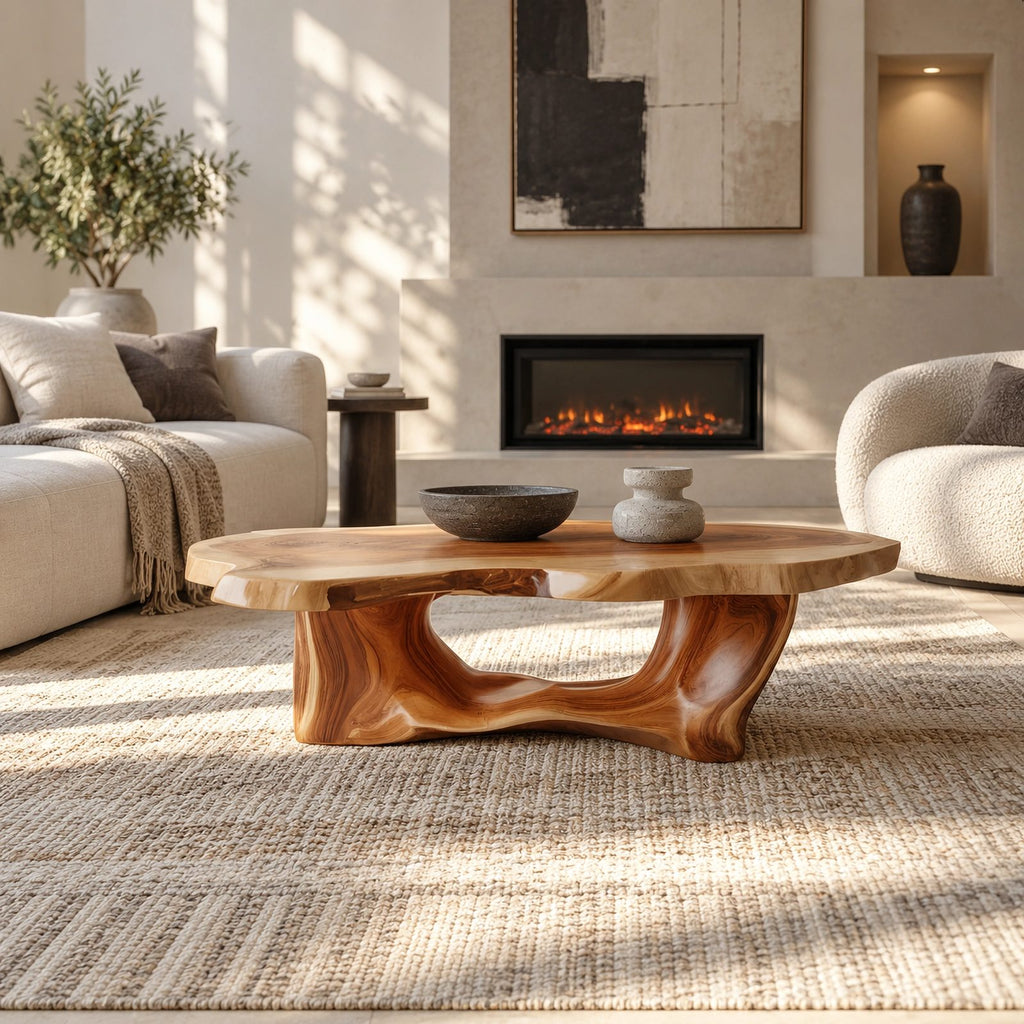 Organic Driftwood Coffee Table With Sculpted Root Base For Living Room