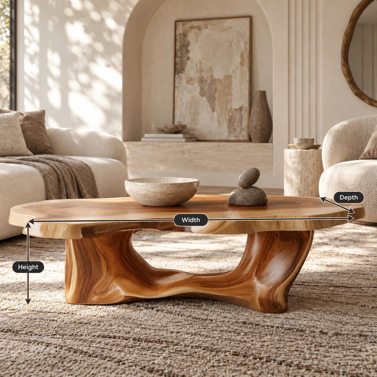 Organic Driftwood Coffee Table With Sculpted Root Base For Living Room