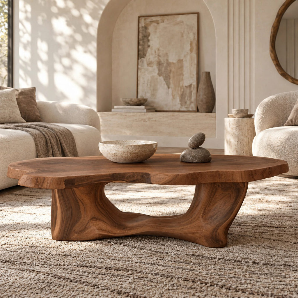 Organic Driftwood Coffee Table With Sculpted Root Base For Living Room