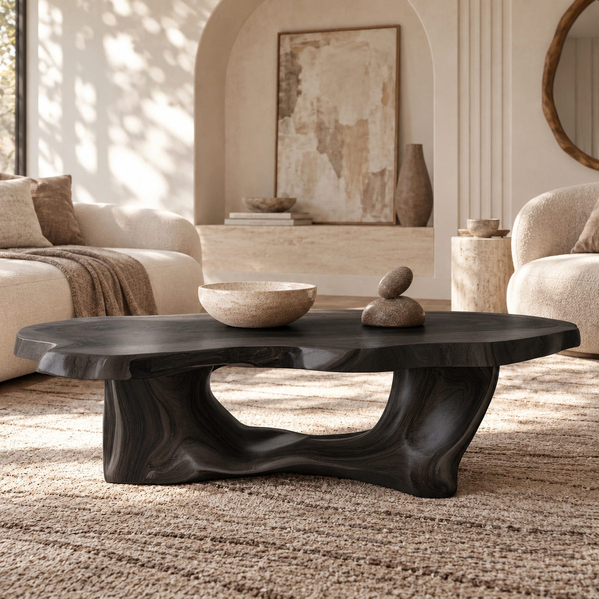 Organic Driftwood Coffee Table With Sculpted Root Base For Living Room