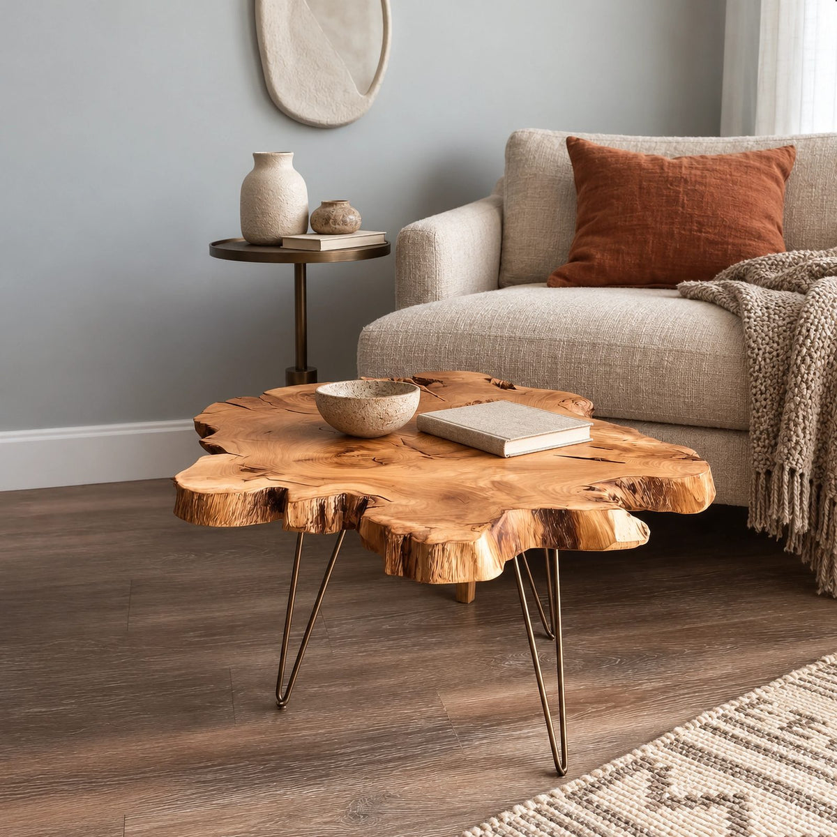 Contemporary Freeform Coffee Table With Slim Hairpin Legs For Living Room
