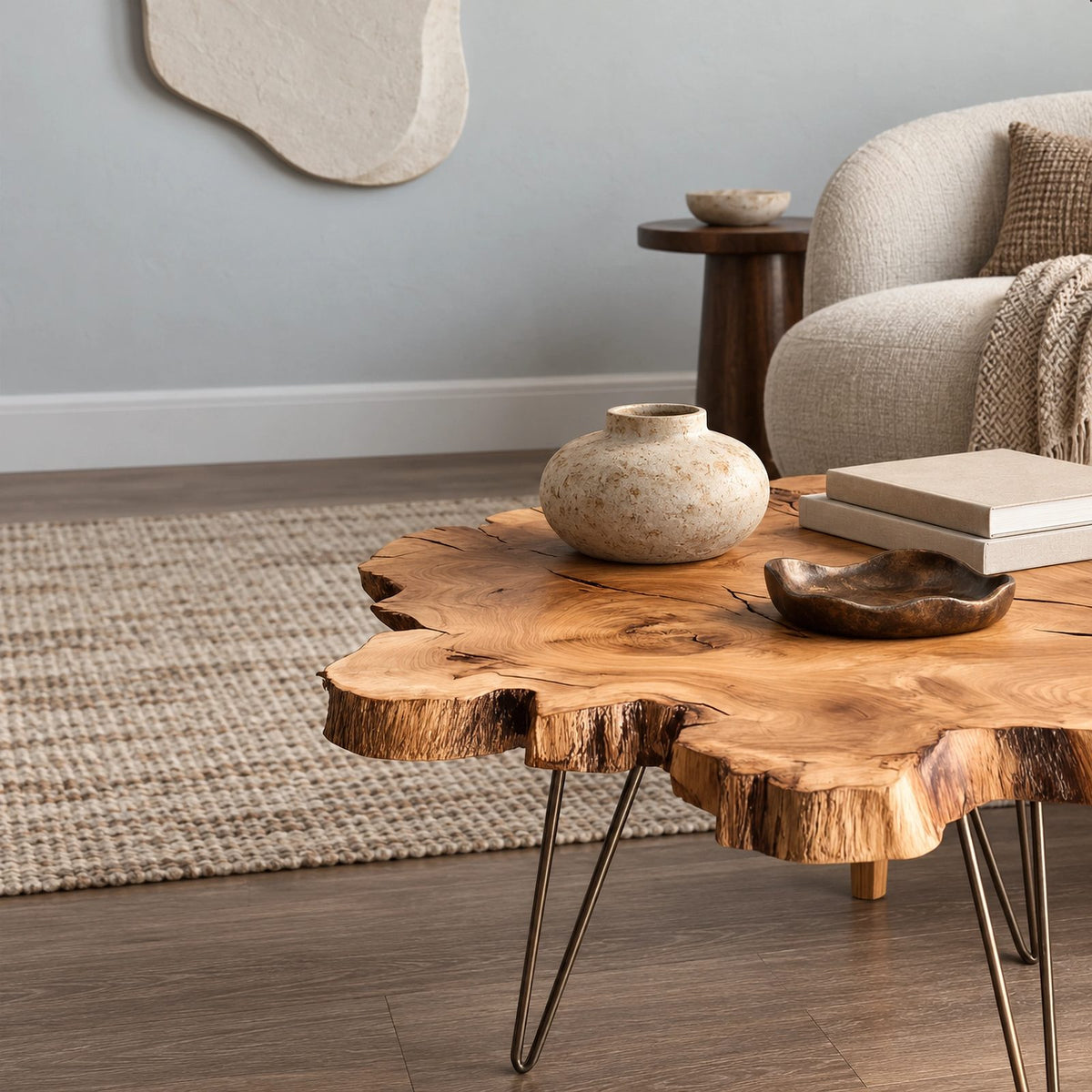 Contemporary Freeform Coffee Table With Slim Hairpin Legs For Living Room