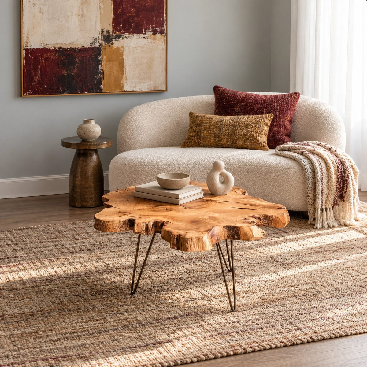 Contemporary Freeform Coffee Table With Slim Hairpin Legs For Living Room
