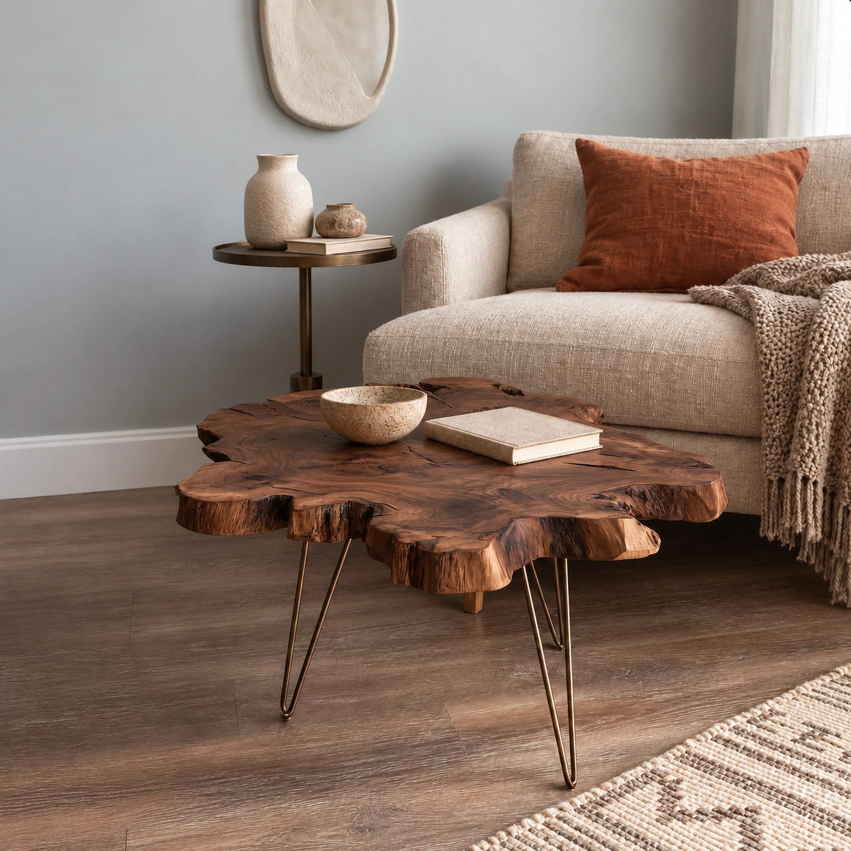Contemporary Freeform Coffee Table With Slim Hairpin Legs For Living Room