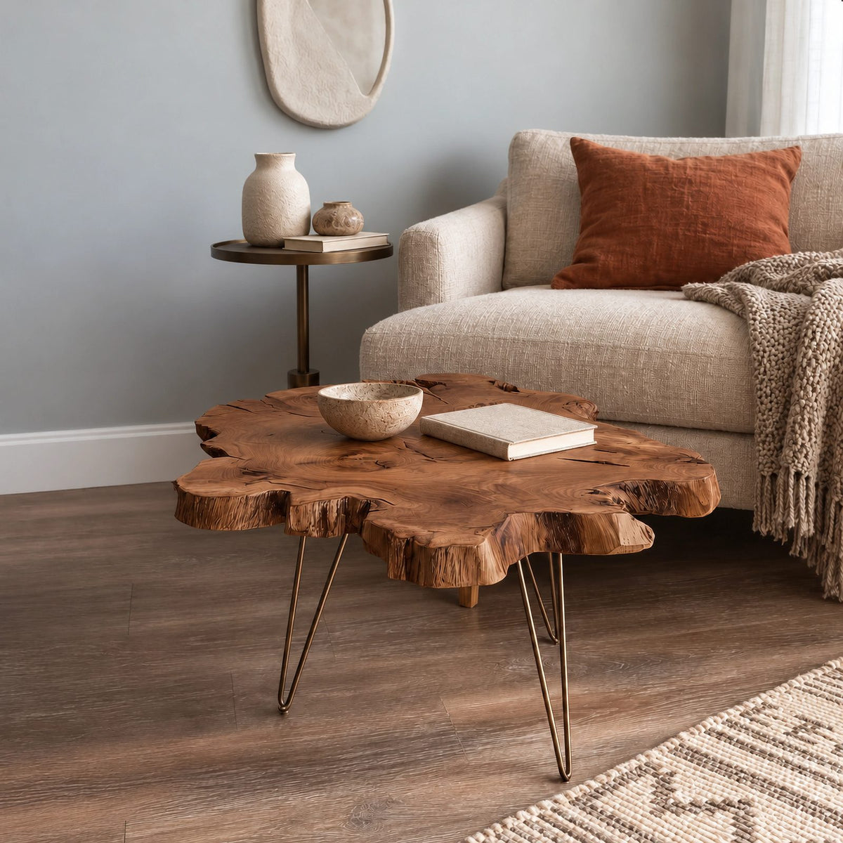 Contemporary Freeform Coffee Table With Slim Hairpin Legs For Living Room