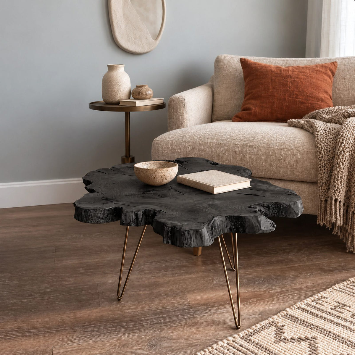 Contemporary Freeform Coffee Table With Slim Hairpin Legs For Living Room