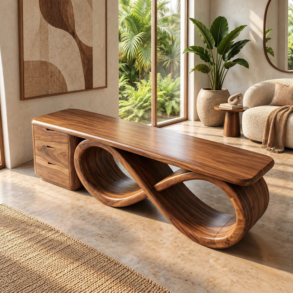 Contemporary Infinity Loop Console Table With 2 Drawers For Living Room