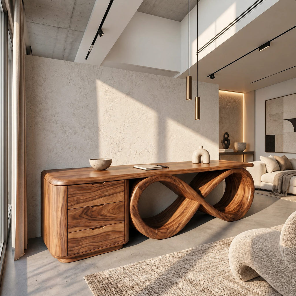 Contemporary Infinity Loop Console Table With 2 Drawers For Living Room