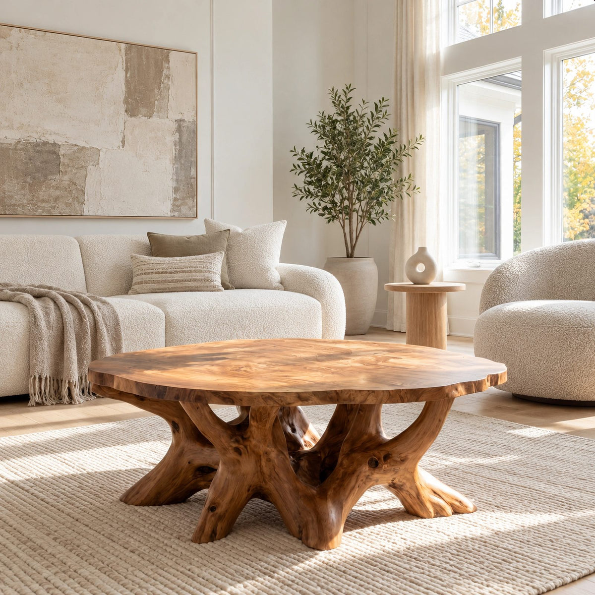 Sculptural Round Coffee Table With Branching Root Legs For Living Room