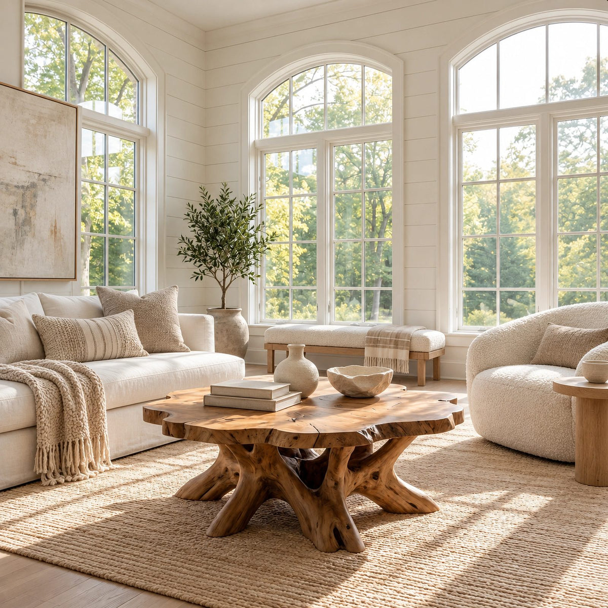 Sculptural Round Coffee Table With Branching Root Legs For Living Room