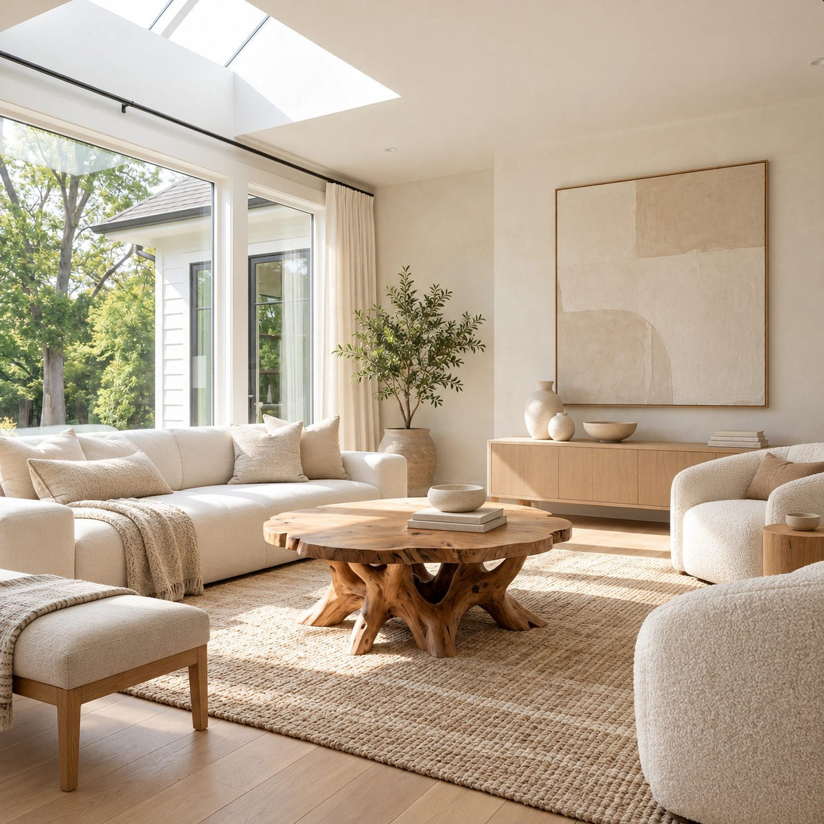 Sculptural Round Coffee Table With Branching Root Legs For Living Room