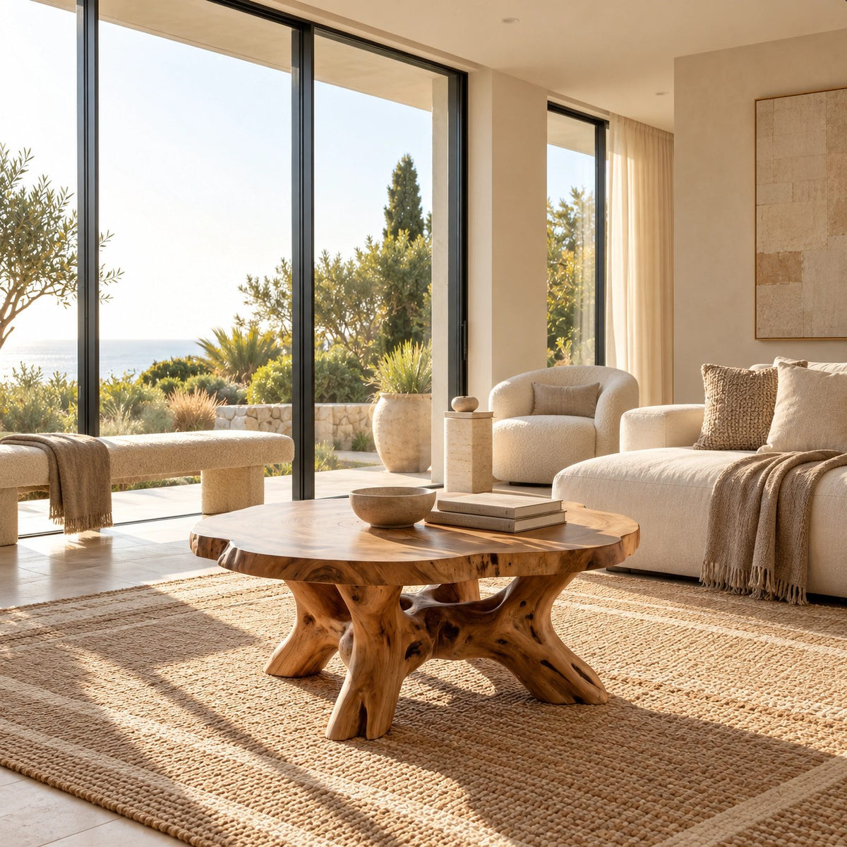 Sculptural Round Coffee Table With Branching Root Legs For Living Room