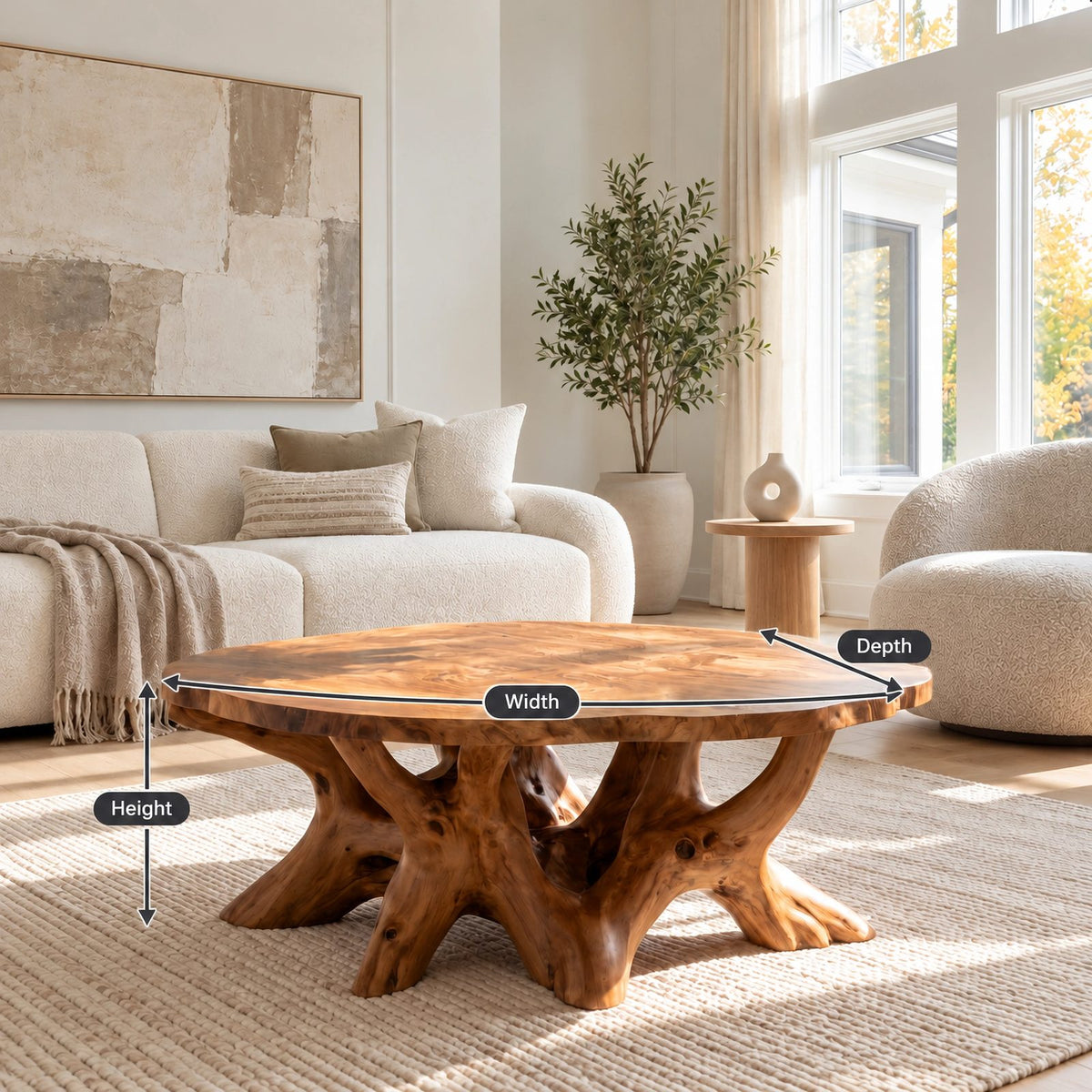 Sculptural Round Coffee Table With Branching Root Legs For Living Room