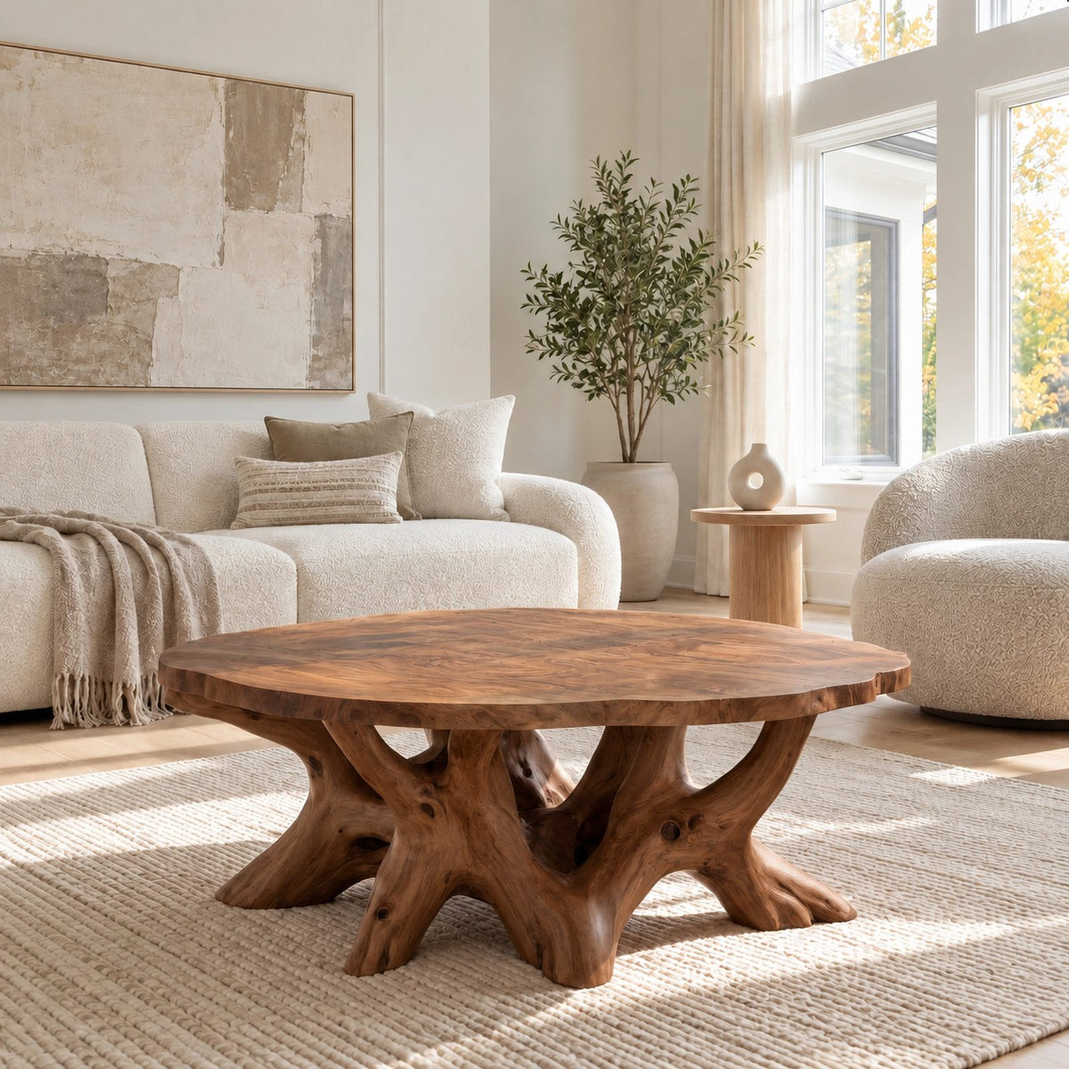 Sculptural Round Coffee Table With Branching Root Legs For Living Room