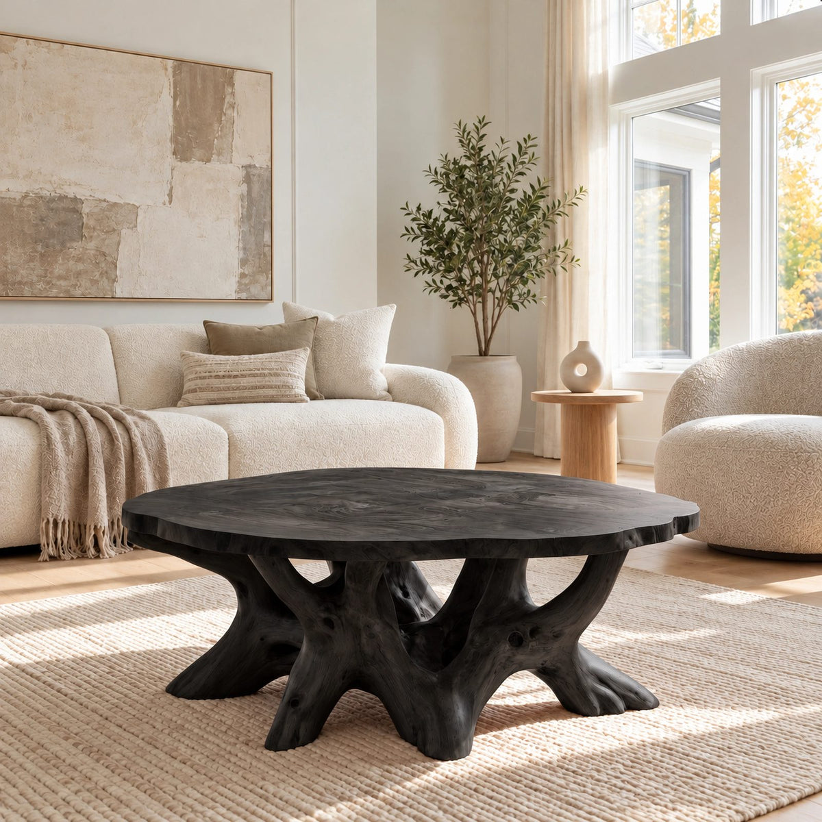 Sculptural Round Coffee Table With Branching Root Legs For Living Room