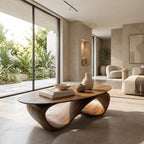 Contemporary Oval Coffee Table With Continuous Wave Base For Living Room