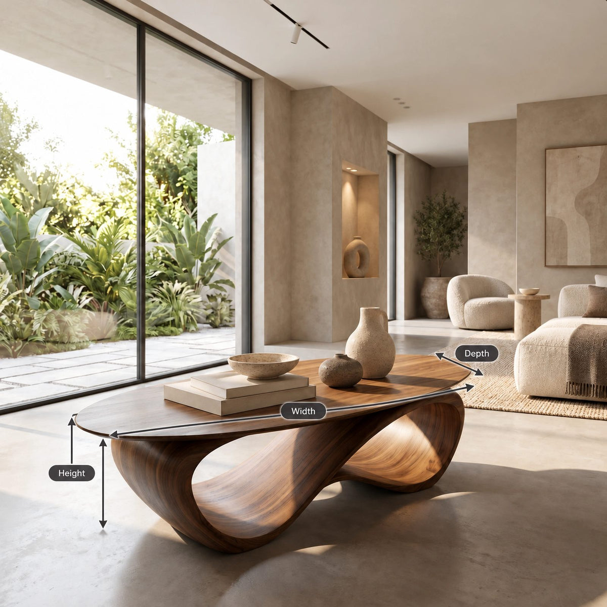 Contemporary Oval Coffee Table With Continuous Wave Base For Living Room