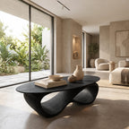 Contemporary Oval Coffee Table With Continuous Wave Base For Living Room