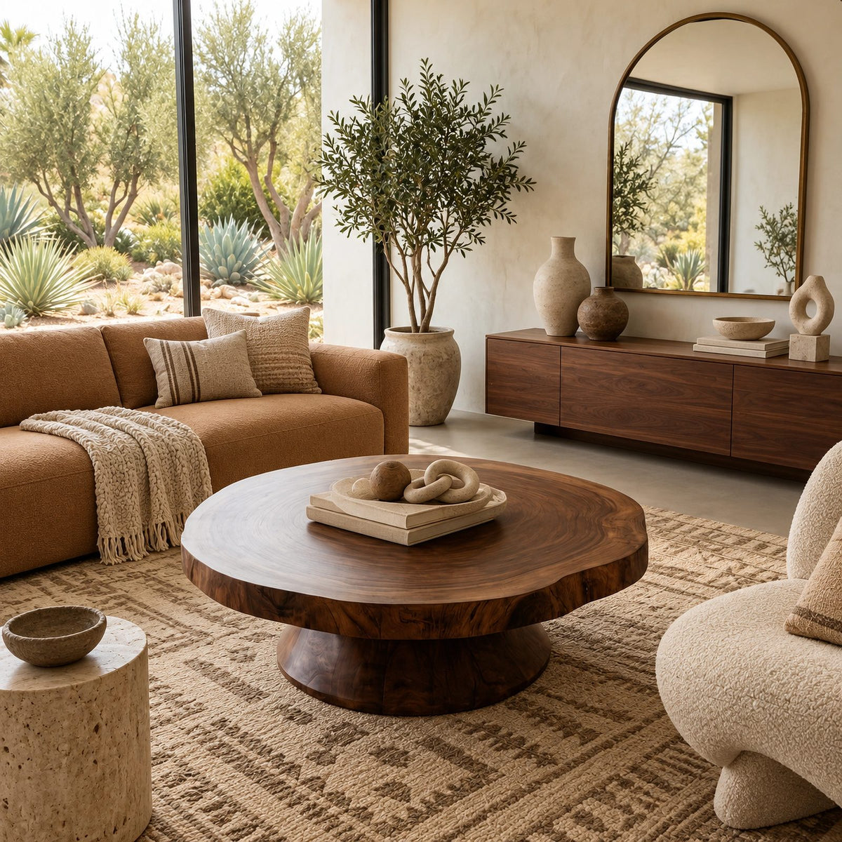 Statement Round Coffee Table With Conical Pedestal Base For Living Room