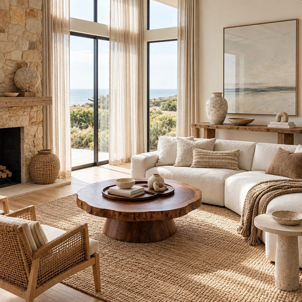 Statement Round Coffee Table With Conical Pedestal Base For Living Room