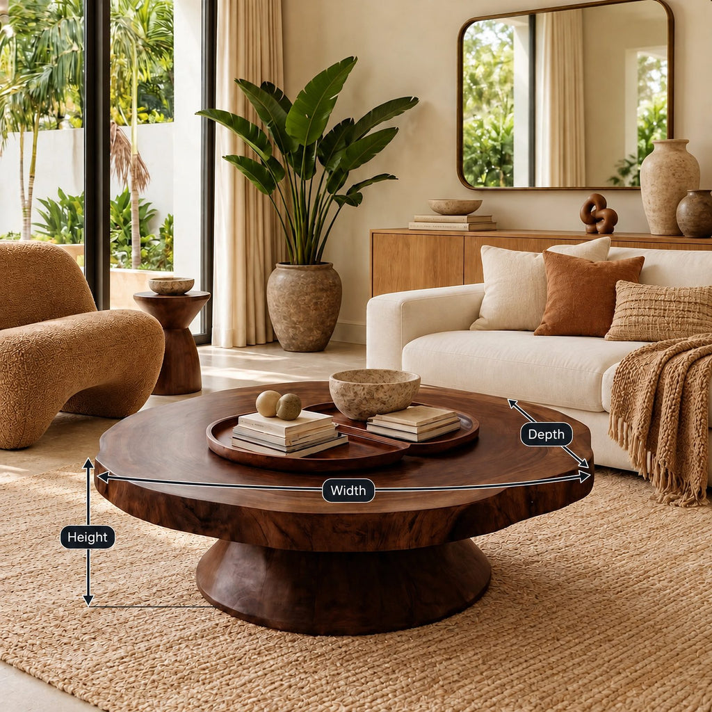 Statement Round Coffee Table With Conical Pedestal Base For Living Room