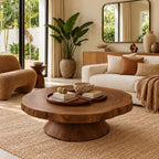 Statement Round Coffee Table With Conical Pedestal Base For Living Room