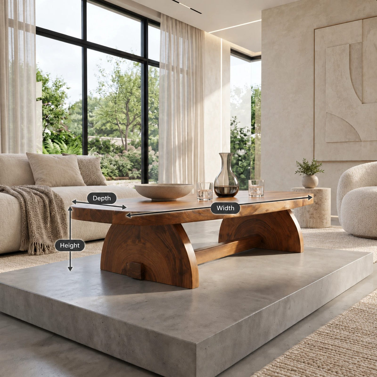 Sculptural Oval Coffee Table With Crescent Pedestal Base For Living Room