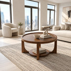 Classic Round Coffee Table With Open Display Shelf For Living Room