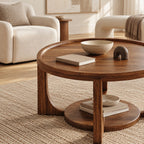 Classic Round Coffee Table With Open Display Shelf For Living Room