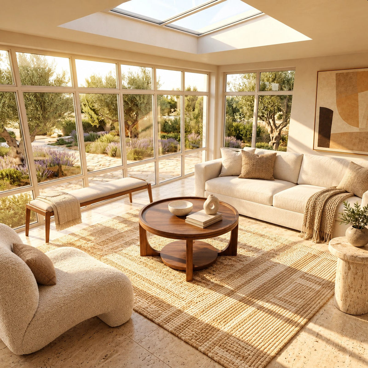 Classic Round Coffee Table With Open Display Shelf For Living Room